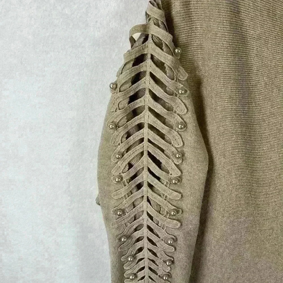 Siren Lily Maternity Sweater Large Tan Beautifully Embellished Pearls Very Soft - Picture 5 of 9